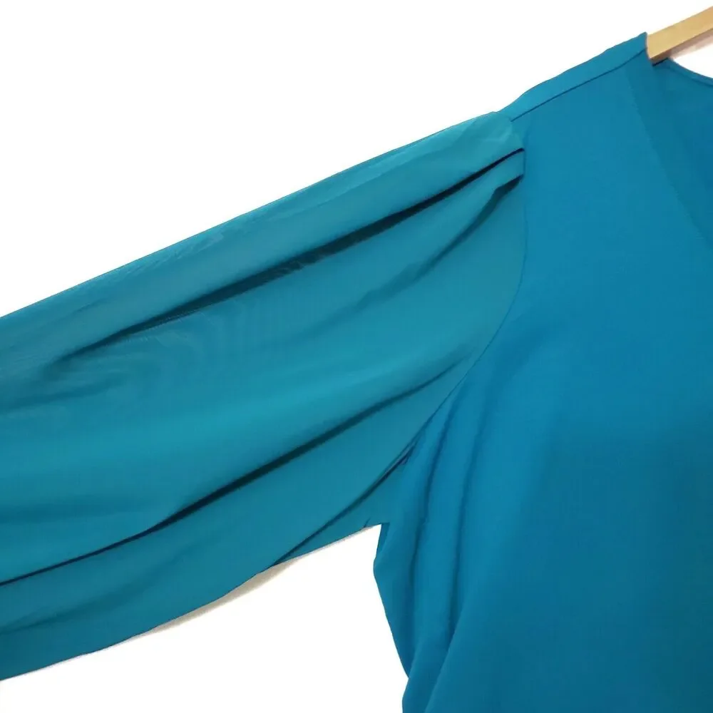 Susan Graver Liquid Knit Long Balloon Sleeve Tunic Top Plus Size 3X Blue V‎ Neck